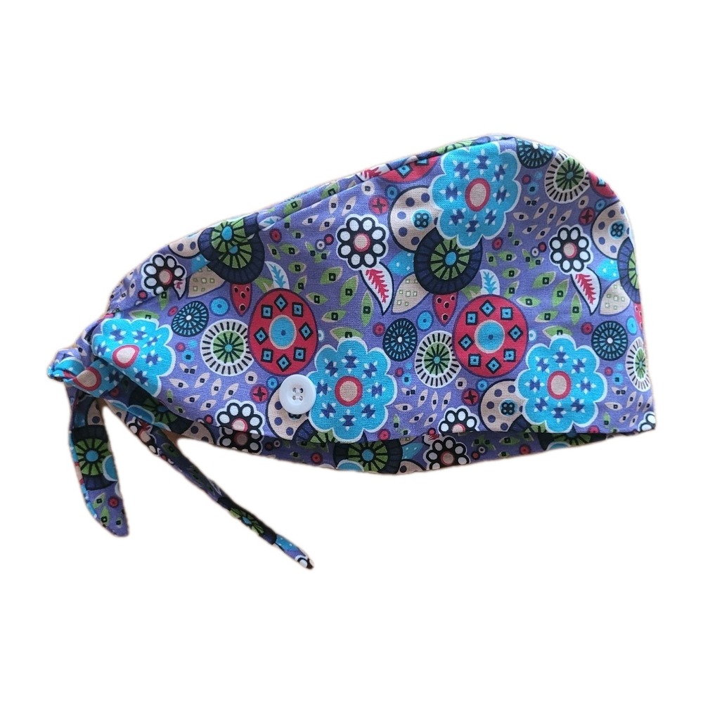 Retro Floral Cotton Working Scrub Cap Medical Nurse Surgical Buttons Tie Flannel
